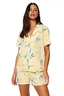 Koszule damskie - Trendyol Damska koszula z grafiką - krótka piżama zestaw, żółty, 36, ŻÓŁTY, 62 - miniaturka - grafika 1