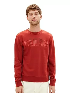 Podstawowa męska bluza TOM TAILOR z okrągłym dekoltem i nadrukiem z logo, 14302-aksamitna czerwień, XL - Bluzy męskie - miniaturka - grafika 1