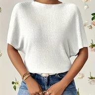 Bluzki damskie - TEMU Damski Casualowy Słodki Jednokolorowy Żakardowy T-shirt, Luźny Krój, Okrągły Dekolt, na Codzienny Wypoczynek - miniaturka - grafika 1