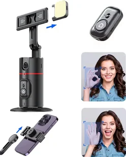 Obrotowy Statyw na telefon z kamerą AI + LED - Statywy fotograficzne - miniaturka - grafika 1