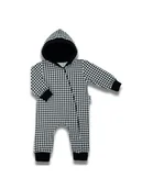 Pajacyki dla niemowląt - Dziecięcy pajac dresowy w pepitkę czarny Nicol,r.68 - miniaturka - grafika 1