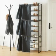Szafki na buty - Stojak na buty 'Sel' z zasłoną zestaw 3 szt. sztaplowany na 27 par butów metalowy 80 x 32 x 60 cm czarny - miniaturka - grafika 1
