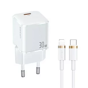 USAMS Ład. siec. USB-C T45 30W PD3.0 +QC3.0 Fast Charging +kabel U63 USB-C/Lightning biały/white UXTZH02 (USAMS-UX) - Ładowarki do telefonów - miniaturka - grafika 1