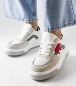 Sneakersy damskie - Białe sneakersy z eko zamszową wstawką Kollins-38 - miniaturka - grafika 1