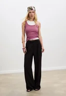 Spodnie damskie - Stradivarius Eleganckie spodnie z szerokimi nogawkami Czarny 36 - miniaturka - grafika 1