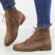 Botki damskie - Wiosenne coffee zamszowe ażurowe botki damskie S.Barski 136 - S.BARSKI - miniaturka - grafika 1