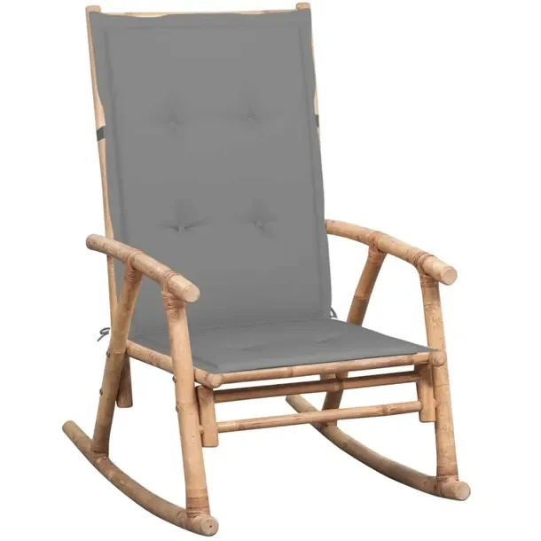 Bujany Fotel Ogrodowy z Bambusa z Szarą Poduszką 66x86x105 cm