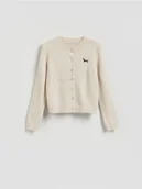 Swetry damskie - Reserved - Kardigan z haftem - kremowy - miniaturka - grafika 1