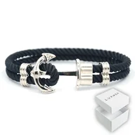 Bransolety męskie - Męska Bransoletka Pleciona Kotwica Czarna Srebrna - miniaturka - grafika 1