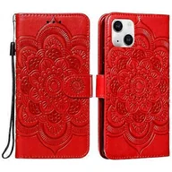 Etui i futerały do telefonów - Do iPhone'a 15 Mandala Tłoczony wzór Poziome skórzane etui na telefon z klapką Czerwony 15 Plus - miniaturka - grafika 1