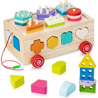 Zabawki sensoryczne - Drewniana kostka edukacyjna Montessori - sorter kształtów kolorów klocki - miniaturka - grafika 1