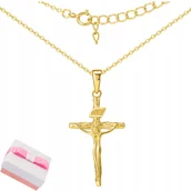 Biżuteria dla dzieci - Naszyjnik srebrny pozłacany 925 z krzyżykiem Jezus na komunię - miniaturka - grafika 1