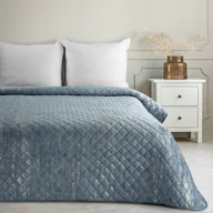 Narzuty - Elegancki koc glamour marmurkowy wzór narzuta na łóżko połysk BLINK 3 niebieski 170x210 cm cm niebieski srebrny - miniaturka - grafika 1