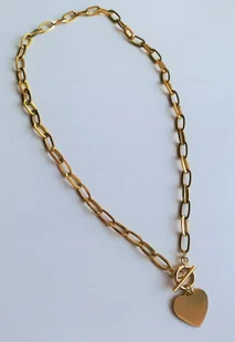 naszyjnik łańcuch 6mm DUŻE SERCE złota stal 45cm - Łańcuszki - miniaturka - grafika 1