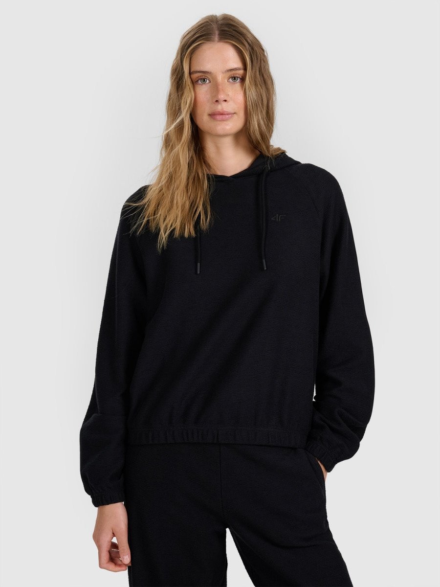 Bluza dresowa nierozpinana z kapturem damska 4F 4FRAW25TSWSF2544-20S Czarny L