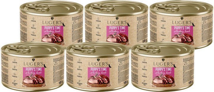 Karma mokra dla psa szczeniaka Luger's Puppy's Time z indykiem, jagnięciną i żurawiną zestaw 6 x 185 g