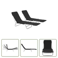 Leżaki ogrodowe - The Living Store Składane leżaki - 2 szt. - stal i tkanina - czarne - Leżak Składany - miniaturka - grafika 1