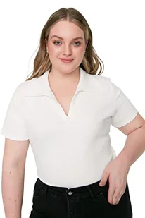 Trendyol Bluzka plus size - granatowa - wąski krój, biały, 3XL - Bluzki damskie - miniaturka - grafika 1