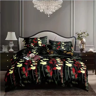 Cotton World Pościel mikrofibra 140x200 2cz FBA09 odcienie czarnego kwiatki natura - Pościel - miniaturka - grafika 1