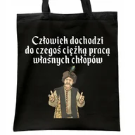 Torby i wózki na zakupy - Torba bawełniana czarna na zakupy 1670 Człowiek Dochodzi Do Czegoś - miniaturka - grafika 1