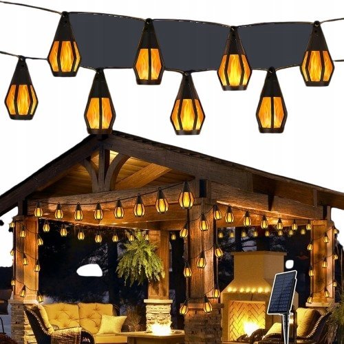 LAMPKI SOLARNE LAMPIONY Z PANELEM ELEGANCKIE 20LED DO OGRODU NA DZIAŁKĘ 6M
