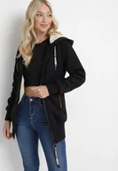 Bluzy damskie - Czarna Długa Bluza z Ozdobnymi Taśmami Ocieplona Savabe - Born2be - miniaturka - grafika 1