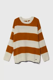 Swetry dla dziewczynek - Pepe Jeans sweter z domieszką wełny dziecięcy kolor pomarańczowy ciepły - grafika 1