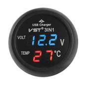 Ładowarki samochodowe - Woltomierz 12V 24V termometr wewnętrzny ładowarka USB gniazda zapalniczki - miniaturka - grafika 1