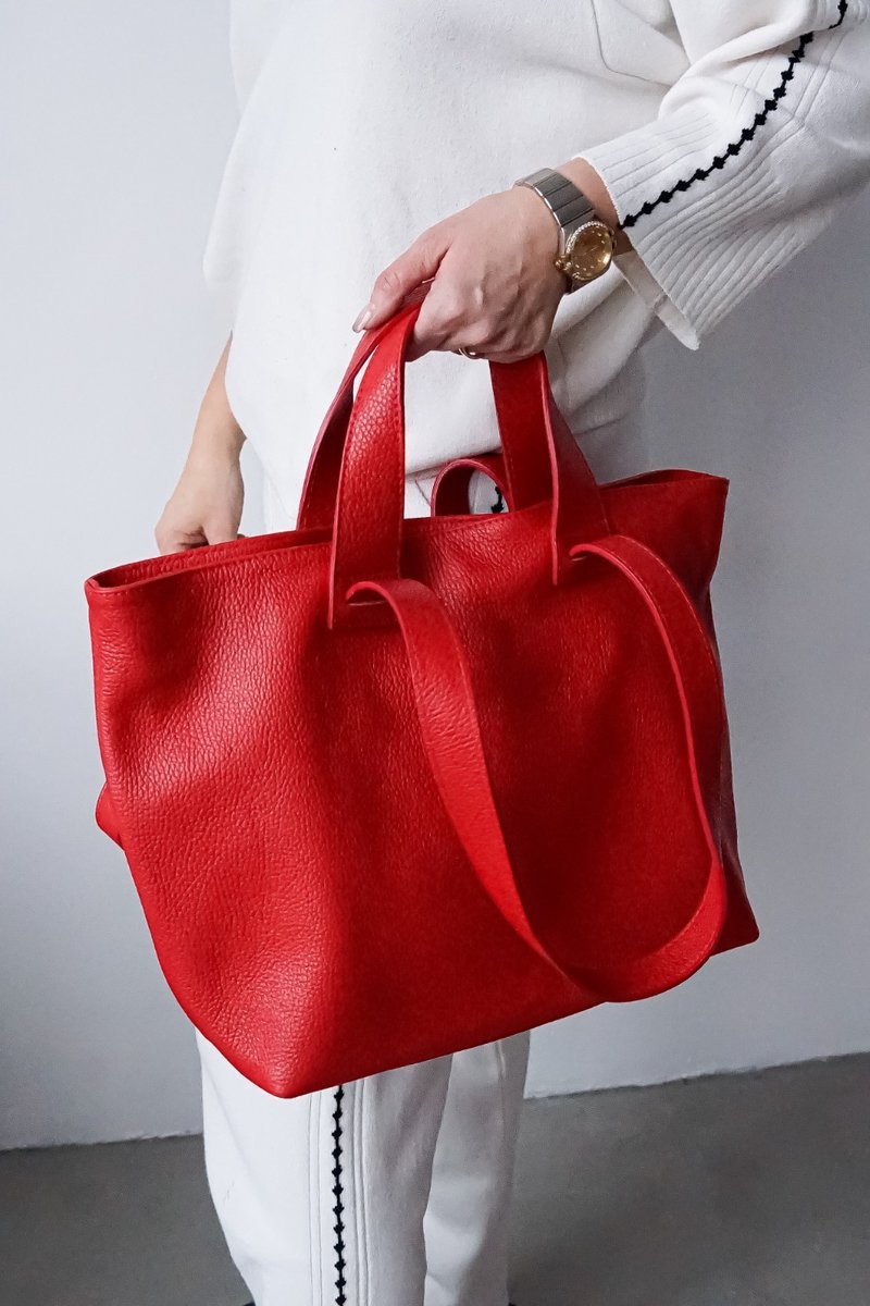 Torebka Damska Shopper, skóra naturalna Veronica Czerwony