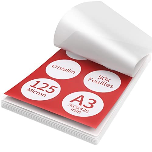 ACROPAQ Arkusze laminatora A3-125 mic, 50 kieszeni, błyszczące, wysoka jakość, zaokrąglone rogi, odpowiednie do menu i certyfikatów - 18005