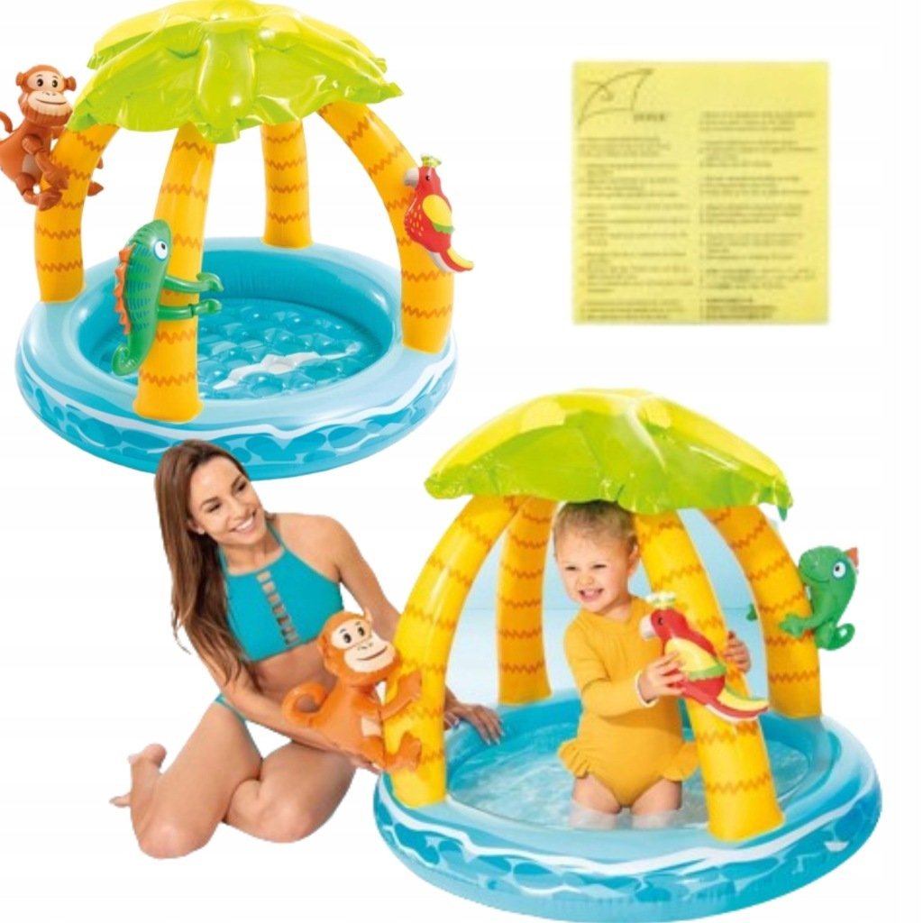 DMUCHANY BASEN DLA DZIECI BRODZIK Z DASZKIEM MIĘKKIE DNO INTEX 102x86