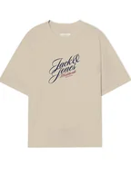 Koszulki męskie - Jack & Jones Koszulka w kolorze beżowym - miniaturka - grafika 1