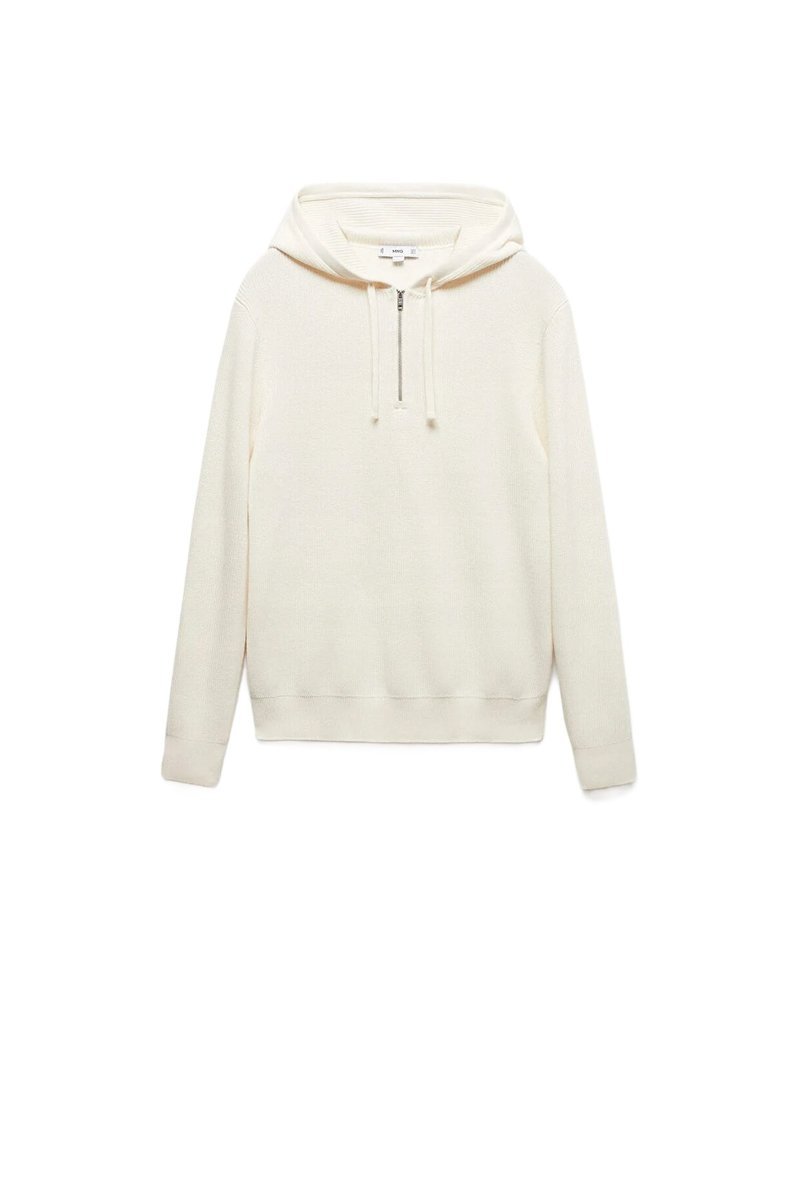 MANGO WOMAN SWETER MĘSKI Z KAPTUREM I ZAMKIEM KREMOWY BEŻOWY S 5DA