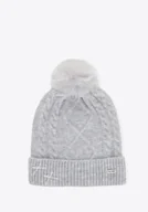 Czapki damskie - Damska czapka z pomponem i kokardami szara - miniaturka - grafika 1