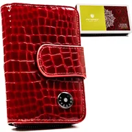 Portfele - Mały portfel damski skórzany czerwony PETERSON lakierowany na zatrzask i suwak pionowy na karty rfid stop - miniaturka - grafika 1