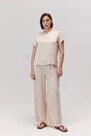 Spodnie damskie - Spodnie z wiskozą i lyocellem Figro różowe - miniaturka - grafika 1