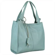 Torebki damskie - Duża torebka włoska shopper bag skóra naturalna niebieska baby blue - miniaturka - grafika 1