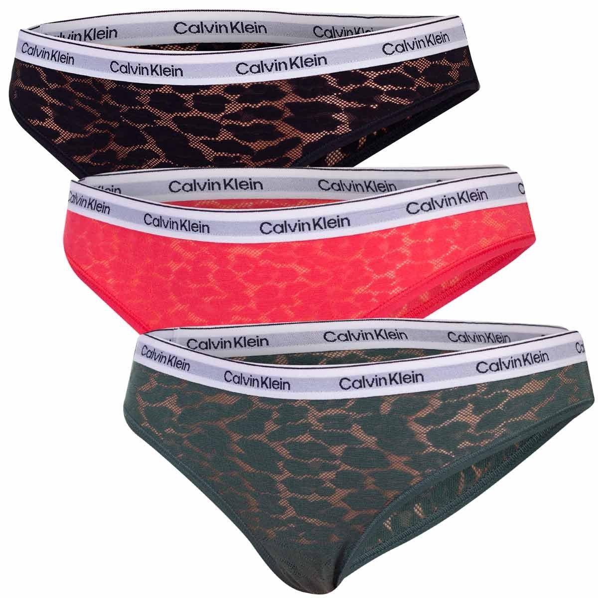 CALVIN KLEIN BIKINI DAMSKIE MAJTKI 3PK CZARNE/RÓŻOWE/ZIELONE r.S