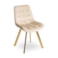 Krzesła - Krzesło Glamour Tapicerowane Welurowe Do Salonu Jadalni Złoty Kremowe DEVI - miniaturka - grafika 1