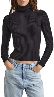 Swetry damskie - Pepe Jeans Damski sweter Dalia z zawijanym kołnierzem, czarny (czarny), XS - grafika 1