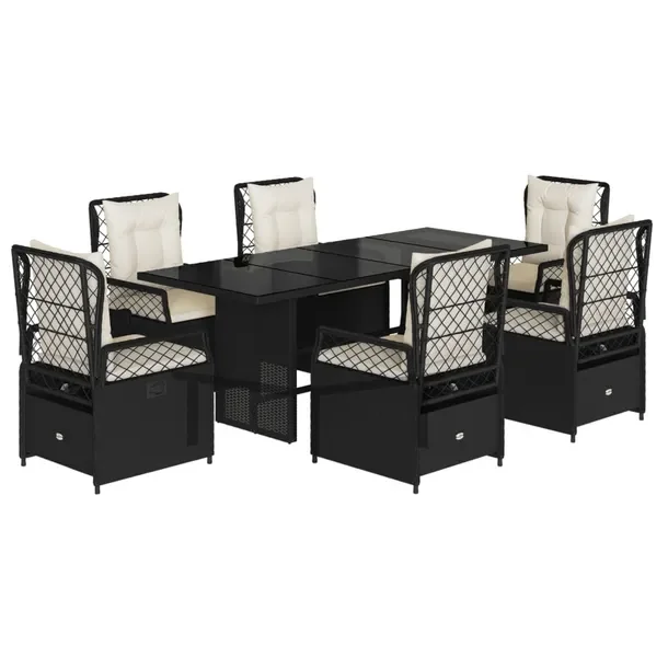 Zestaw mebli ogrodowych rattan PE czarny 6 krzeseł + stół 190x80x74cm