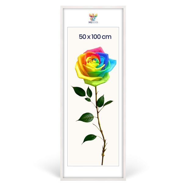 Ramka na zdjęcia 50 x 100 cm biała, z naturalnego drewna