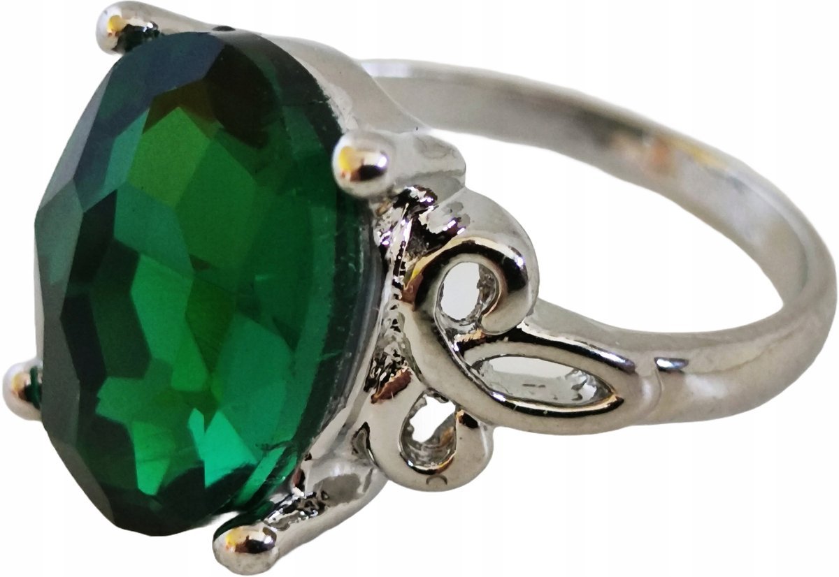 Srebrny Pierścionek Duża Cyrkonia Kamień ze Stali Chirurgicznej Vintage