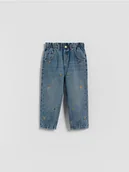Spodnie i spodenki dla dziewczynek - Reserved - Jeansy paperbag z haftem - niebieski - miniaturka - grafika 1
