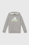 Bluzy dla dziewczynek - adidas bluza dziecięca kolor szary z kapturem z nadrukiem - miniaturka - grafika 1