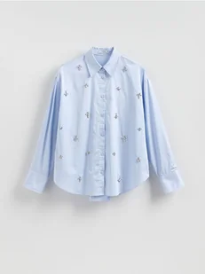 Reserved - Koszula z błyszczącymi aplikacjami - jasnoniebieski - Koszule damskie - miniaturka - grafika 1