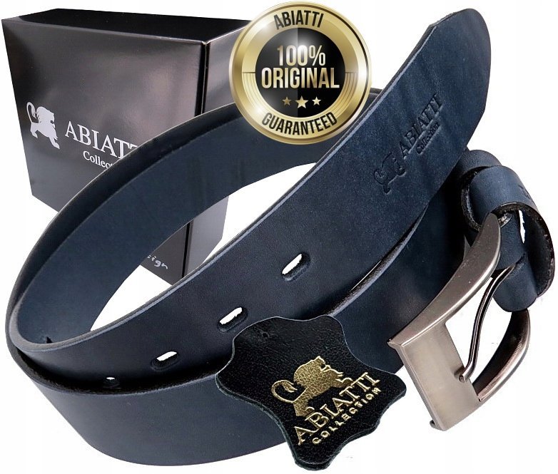 2X SKÓRZANY PASEK MĘSKI DO SPODNI ABIATTI SZEROKI PAS GRANATOWY GRUBA SKÓRA