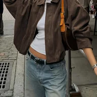 Kurtki damskie - TEMU Damski Krótki Marynarka w Brytyjskim Stylu – Krótka Kurtka z Kołnierzem i Zapięciem na Zamek, Jednokolorowa Kurtka Zimowa w Kształcie H, Idealna - miniaturka - grafika 1