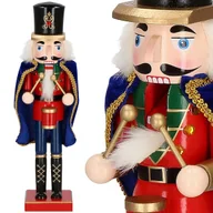 Ozdoby bożonarodzeniowe - Dziadek do orzechów 38 cm czerwono-niebieski z peleryną figurka drewniana - miniaturka - grafika 1