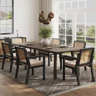 Krzesła - Zestaw 6 krzeseł do jadalni z podłokietnikami i oparciem z rattanu – 56 x 57 x 83,5 cm – Aksamitna tapicerka i nogi z drewna kauczukowego – czarne - miniaturka - grafika 1